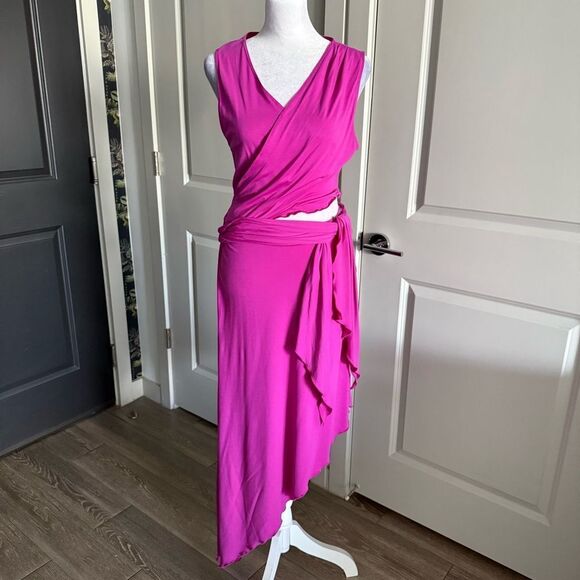 Nordstrom TOPSHOP Asymmetric Cutout Midi Dress in Bright Pink Size M - Picture 2 of 8